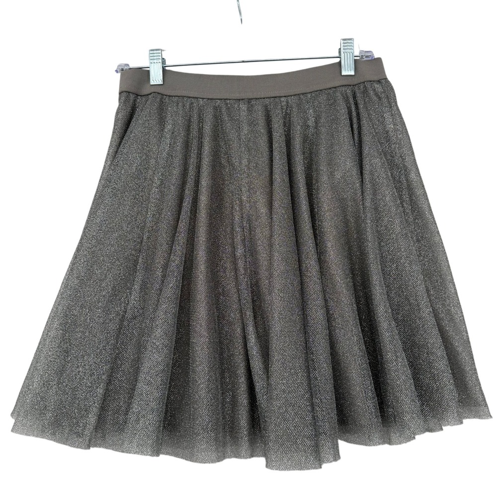 LC Lauren Conrad Metallic Tulle Skirt Silver Gunmetal Pleated Shimmer Med Luxe - Picture 2 of 7